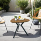 35.4" Outdoor Dining Table with Slatted Acacia Wood Leaf Tabletop, Patio Table with Steel Legs for Garden, Yard, Teak