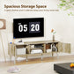TV Stand for 65 Inch Television, Entertainment Center with Adjustable Shelves and Pine Wood Legs for Living Room, Oak