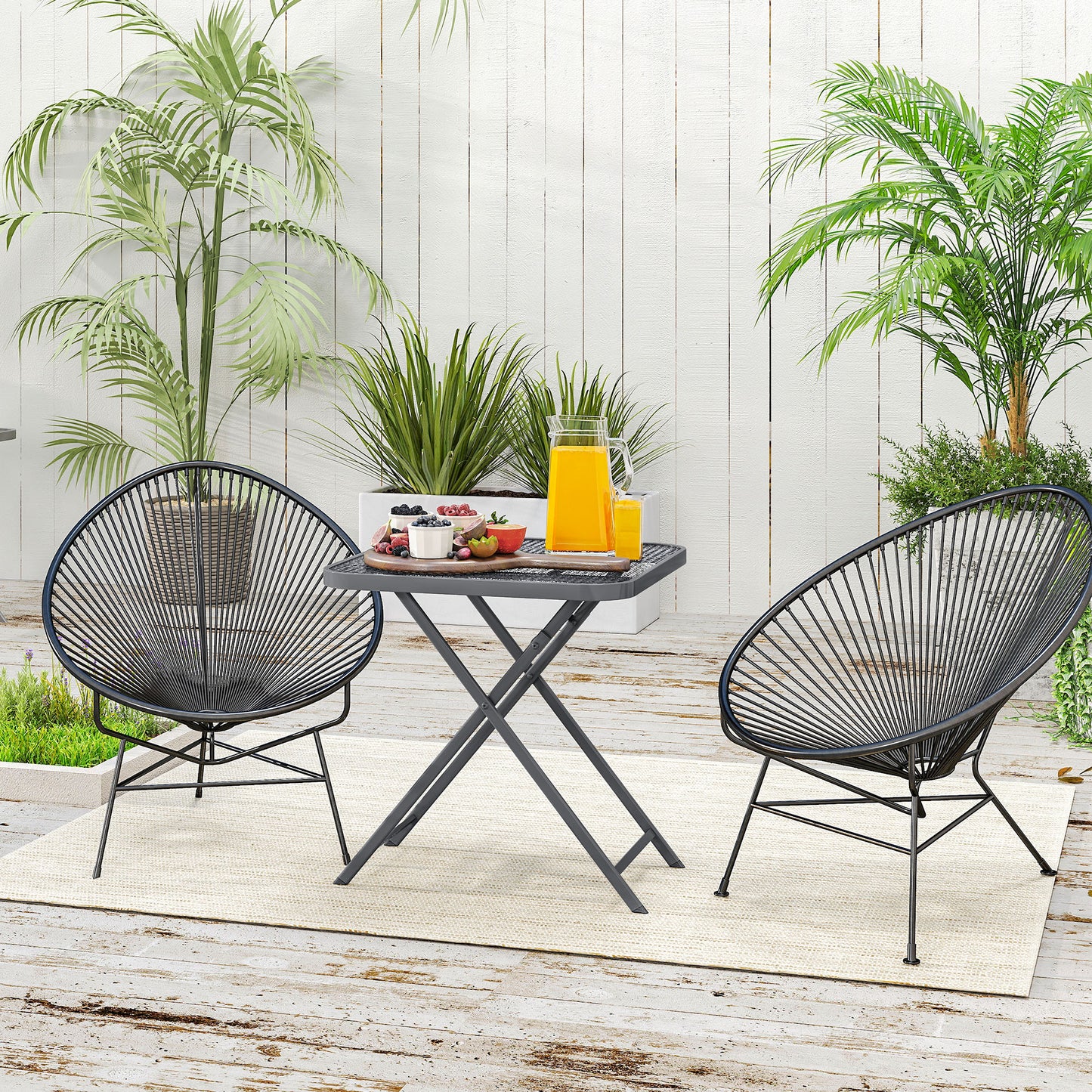 27.5" Square Outdoor Patio Table, Outdoor Folding Table with Grid Rattan-Like Top for Camping, Picnic, Black