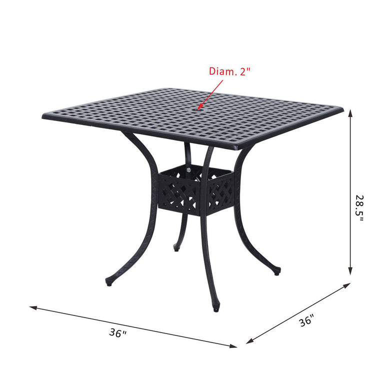 Black 36" Cast Aluminum Bistro Table with Umbrella Hole