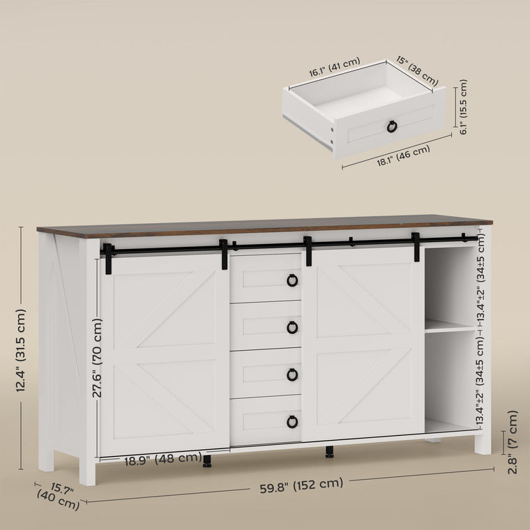 60" Farmhouse Buffet Cabinet with Sliding Barn Doors