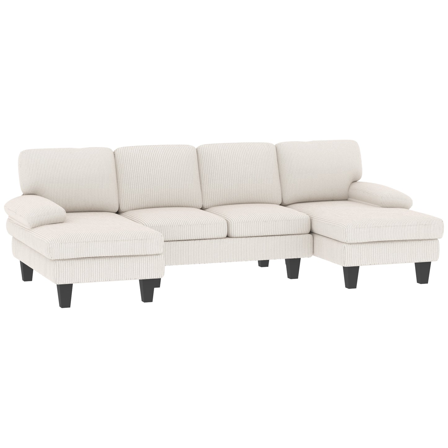 Sectional Sofa, U Shaped Couch with Double Chaise, Pillow-top Armrests and Spring Cushions, 2200lb Capacity, Beige
