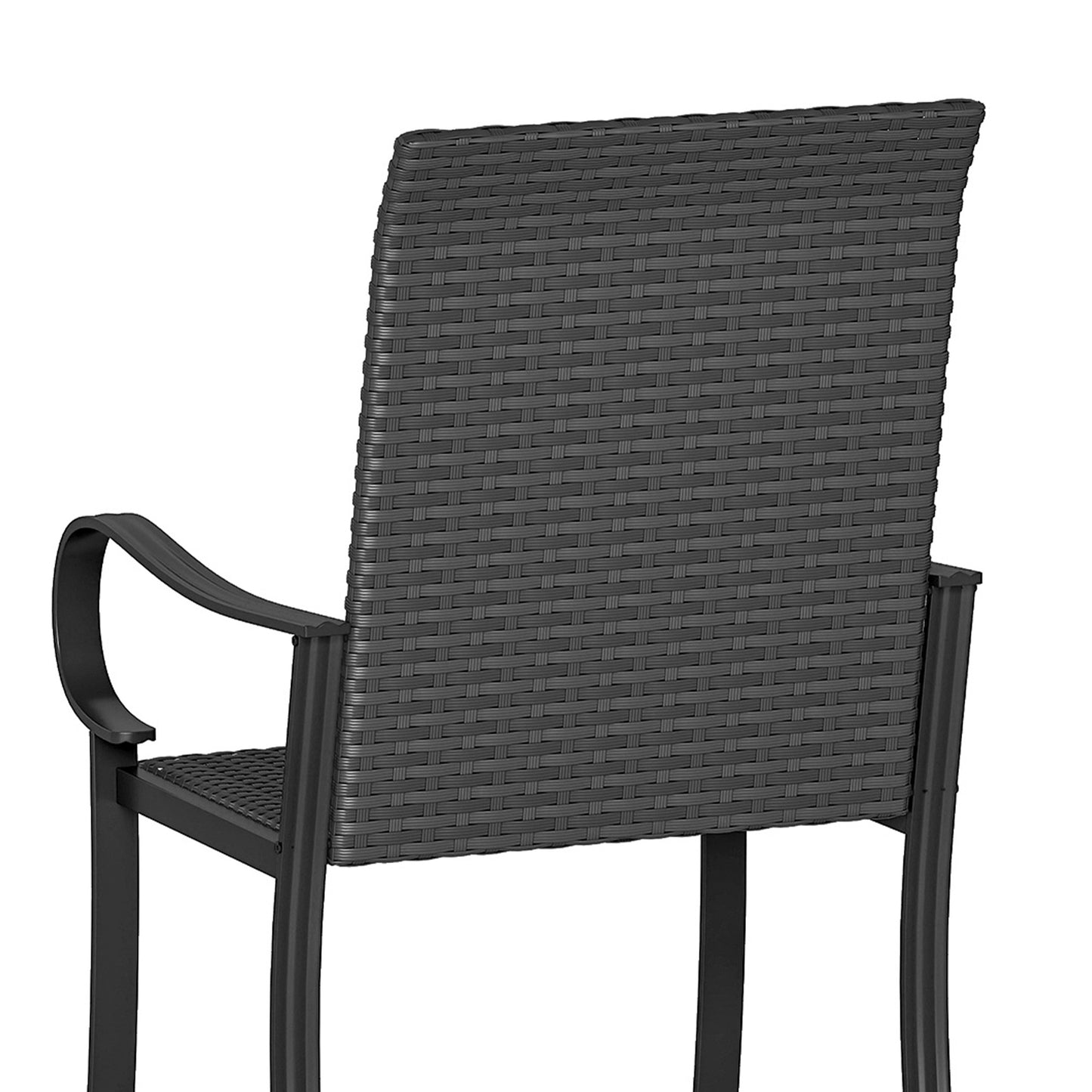 2 Piece PE Rattan Patio Dining Chairs with Steel Frame, for Garden, Backyard, Pool Side, Porch, Black
