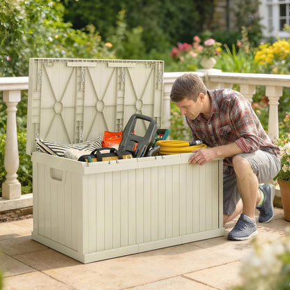 70-Gallon Resin Deck Box with Handles - Sand