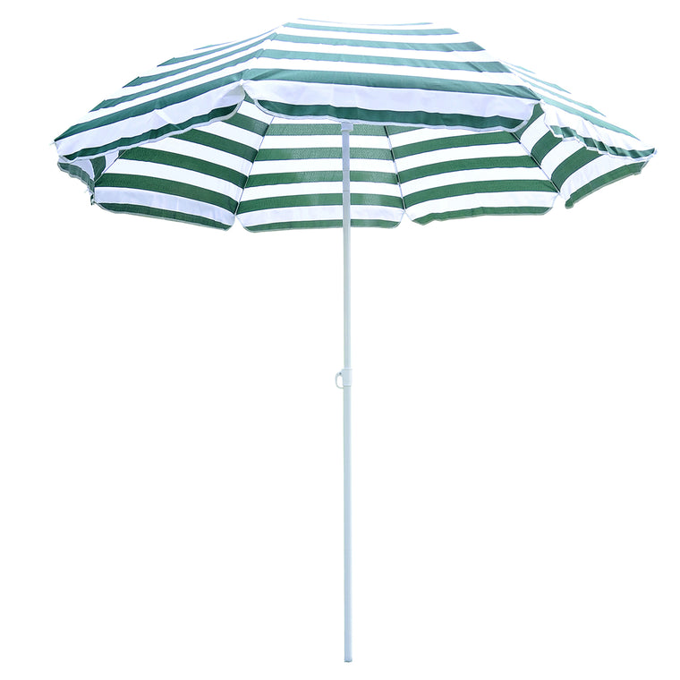 6FT Striped Green Round Beach Umbrella with Tilt Mechanism