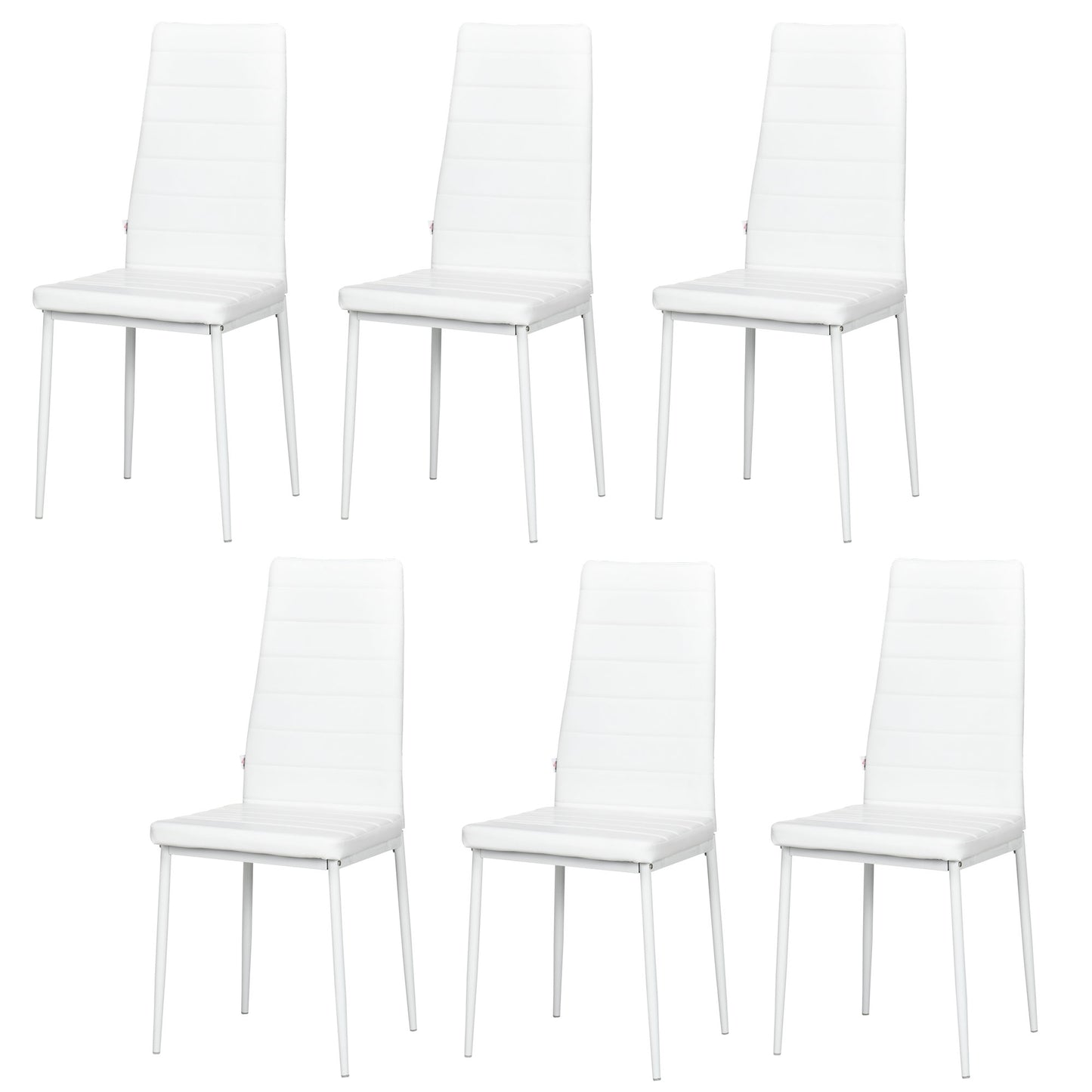High Back Dining Chairs, Modern Upholstered PU Leather Accent Chairs with Metal Legs for Kitchen, Set of 6, White