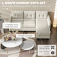 L-shaped Sofa, 3 Seater Sectional Couch with Ottoman, Corner Sofa with Thick Padded Cushion and Wood Legs, Beige