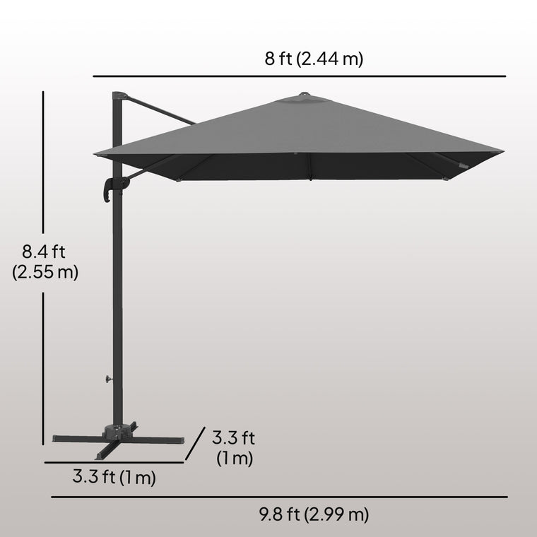 8FT Dark Grey Aluminum Cantilever Umbrella with 360° Rotation
