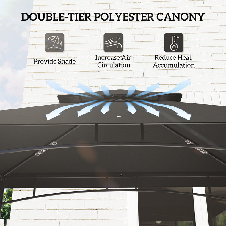 8' x 5' Dark Grey 2-Tier BBQ Gazebo with Side Shelves