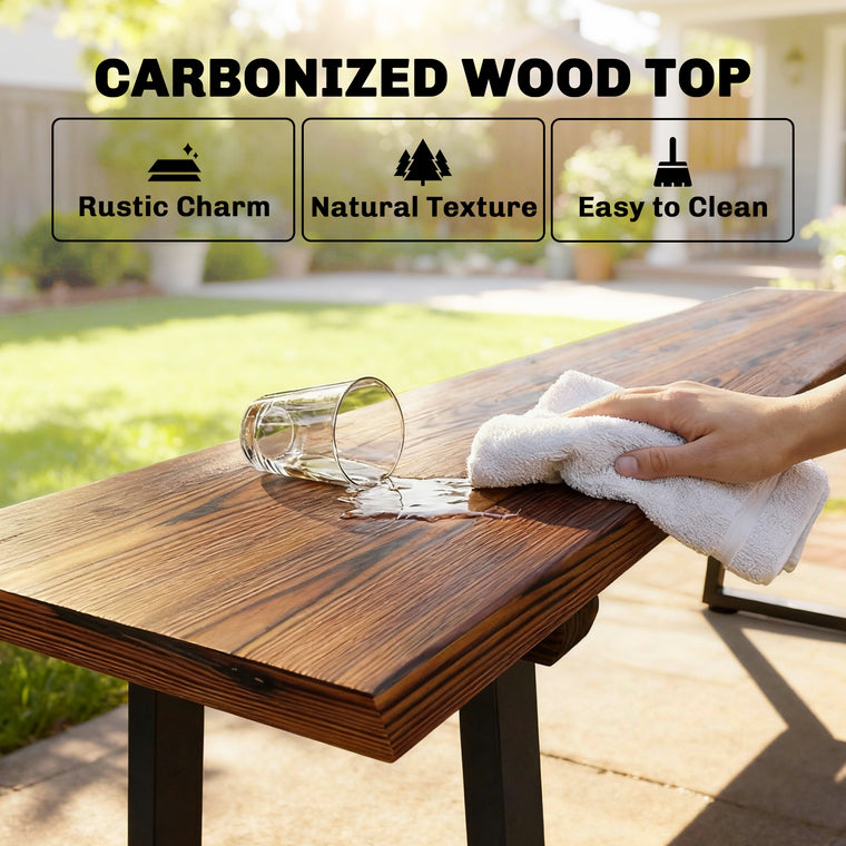 59" Wood Backless Garden Bench with Steel Legs