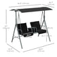 2-Seater Outdoor Porch Swing with Adjustable Canopy and Table, Patio Swing Chair for Garden, Poolside, Backyard, Black