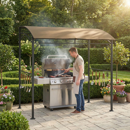 7' x 5' Dark Coffee Grill Gazebo with Steel Frame & Hooks