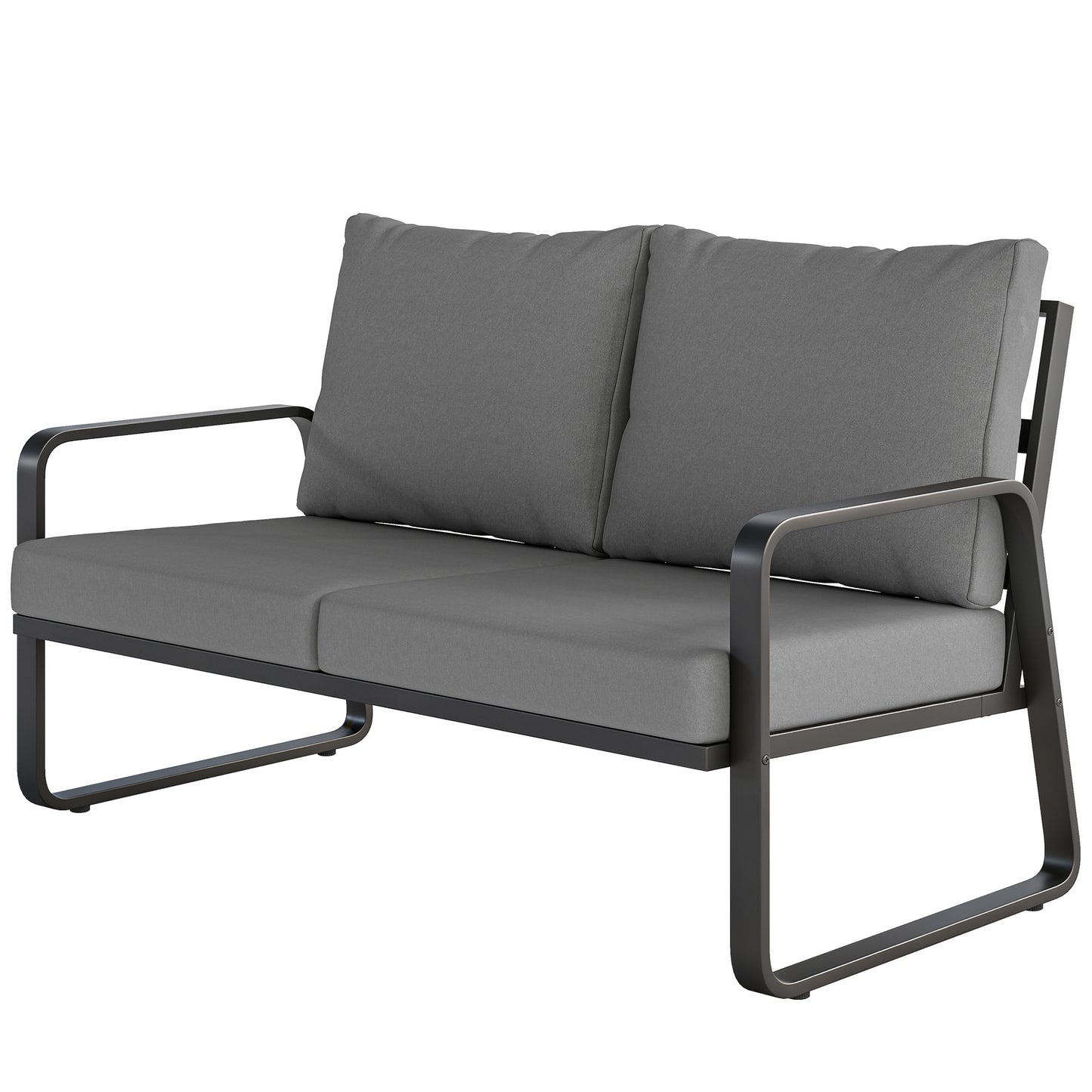 Outdoor Sofa Thick Cushions Outdoor Patio Couch Loveseat 2 Seater for Garden Black and Light Grey