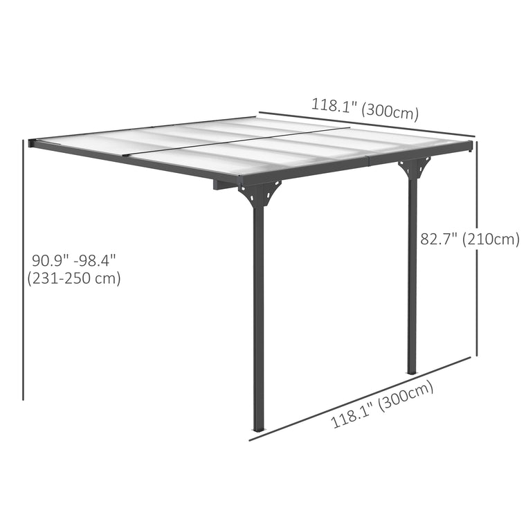 10' x 10' Grey Aluminum Pergola with Polycarbonate Roof