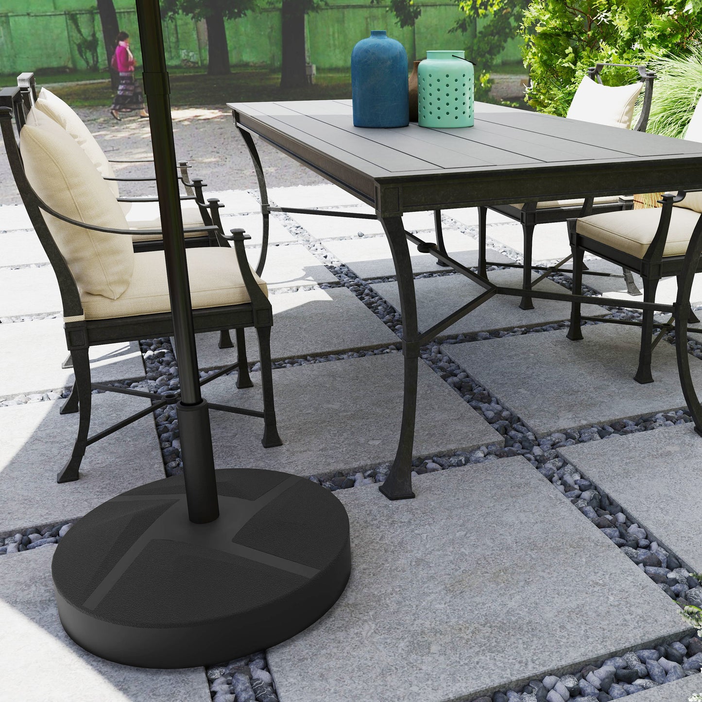 Patio Umbrella Base Holder, Heavy Duty Outdoor Umbrella Stand Base, Sand/Water Filled, Φ22" x 15.7" H, Black