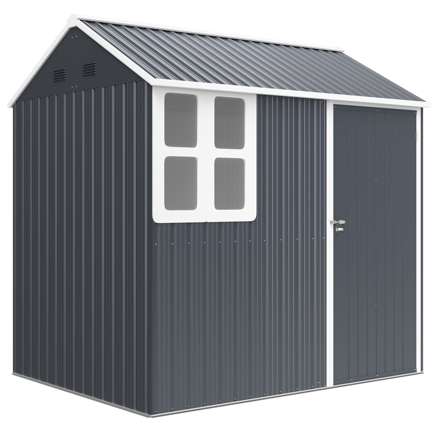 Metal Garden Storage Shed, Outdoor Tool Storage House with Lockable Door, Vents, Sloped Roof, Light Grey