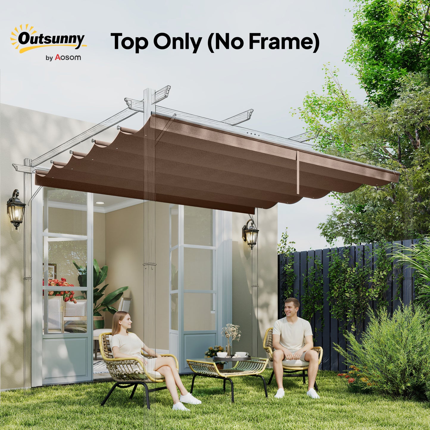 Retractable Replacement Pergola Canopy for 10' x 10' Pergola, Pergola Cover Replacement, Coffee
