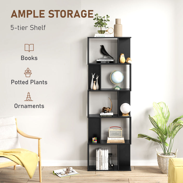 5-Tier S-Shaped Geometric Bookshelf