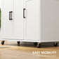 Kitchen Island with Storage, Rolling Kitchen Cart on Wheels, Kitchen Island with Storage, Drawer, 3 Cabinets, Stainless Steel Countertop, Spice Rack and Towel Rack, White
