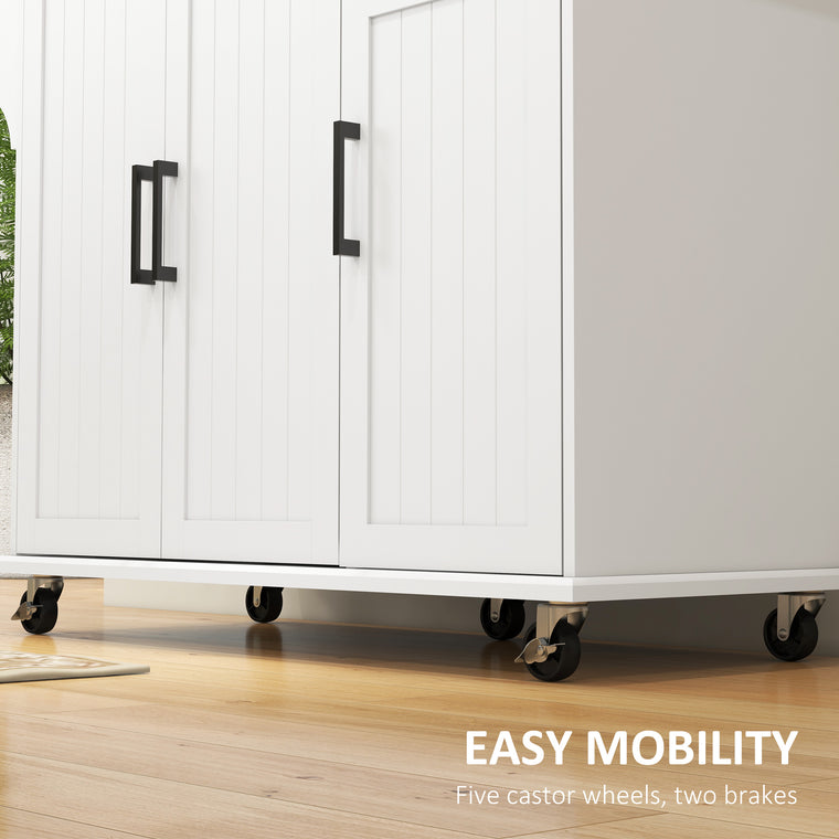 Rolling Kitchen Island with Stainless Steel Top - White