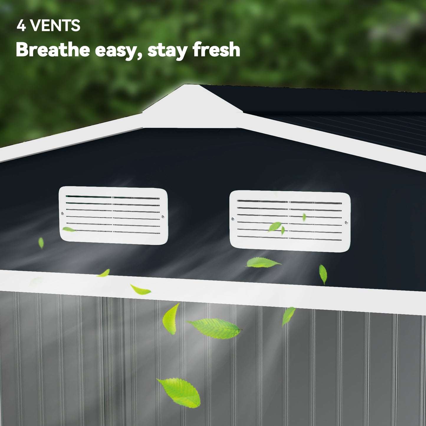 9.1'x6.4'x6.3' Garden Storage Shed w/ Foundation Kit Metal Tool Storage House w/ Double Doors Dark Grey
