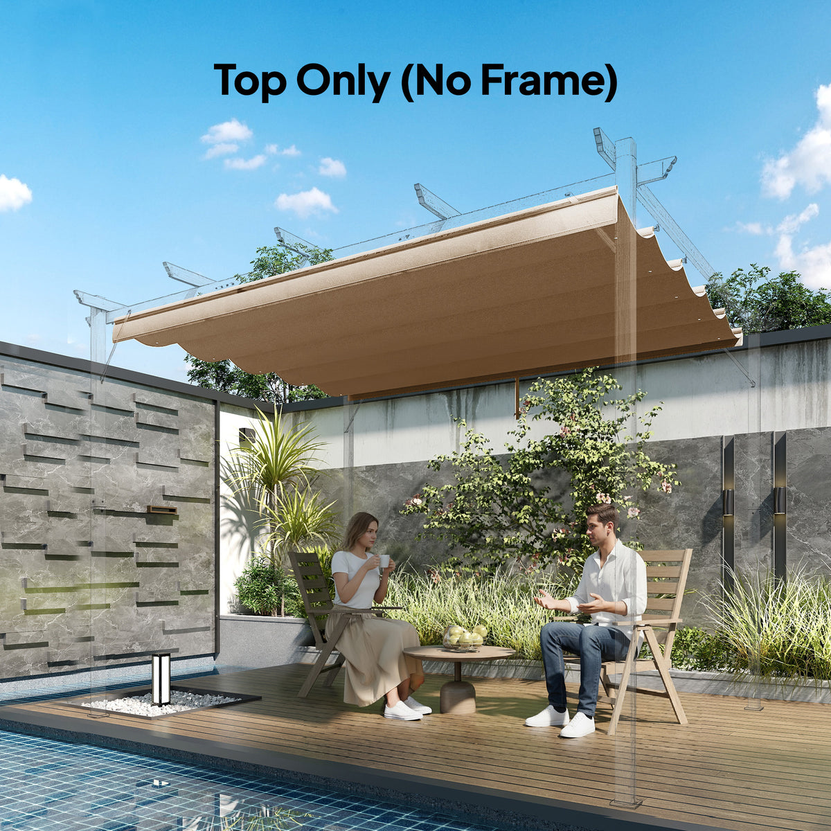 8.2' x 8.4' Tan Retractable Pergola Canopy Replacement