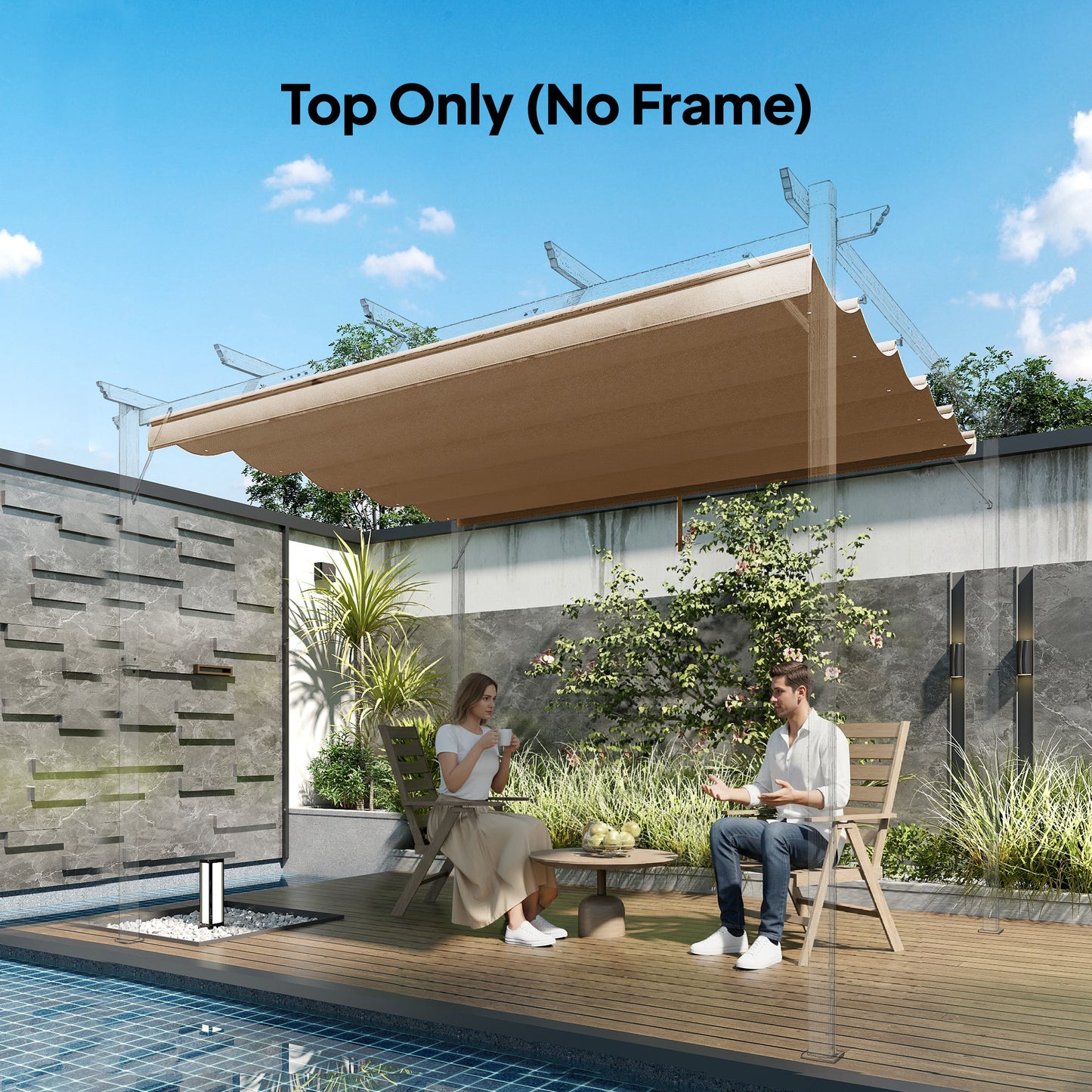 8.2' x 8.4' Tan Retractable Pergola Canopy Replacement