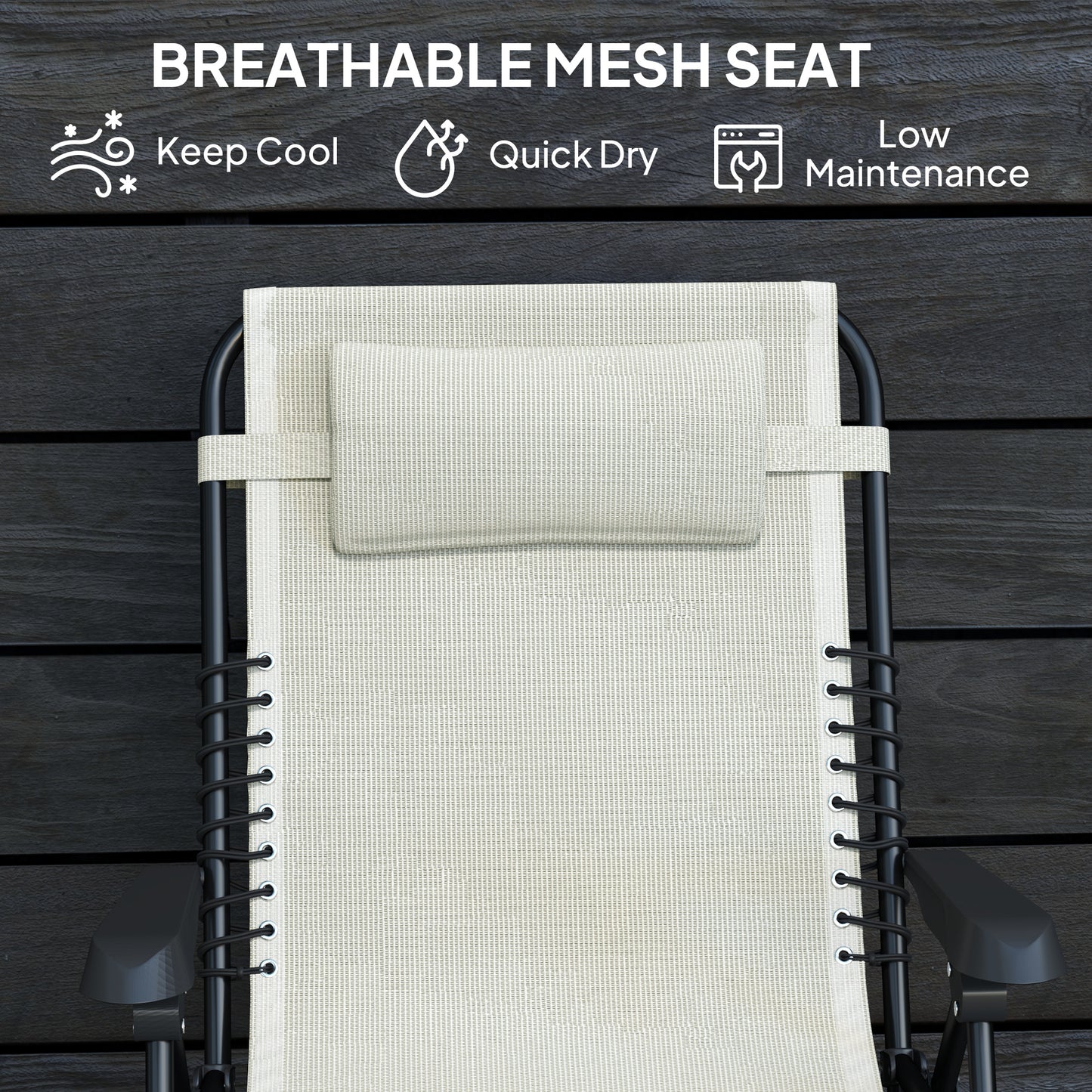 Folding Zero Gravity Chair, 5-Position Adjustable Outdoor Lounge Chair Recliner with Headrest, Beige