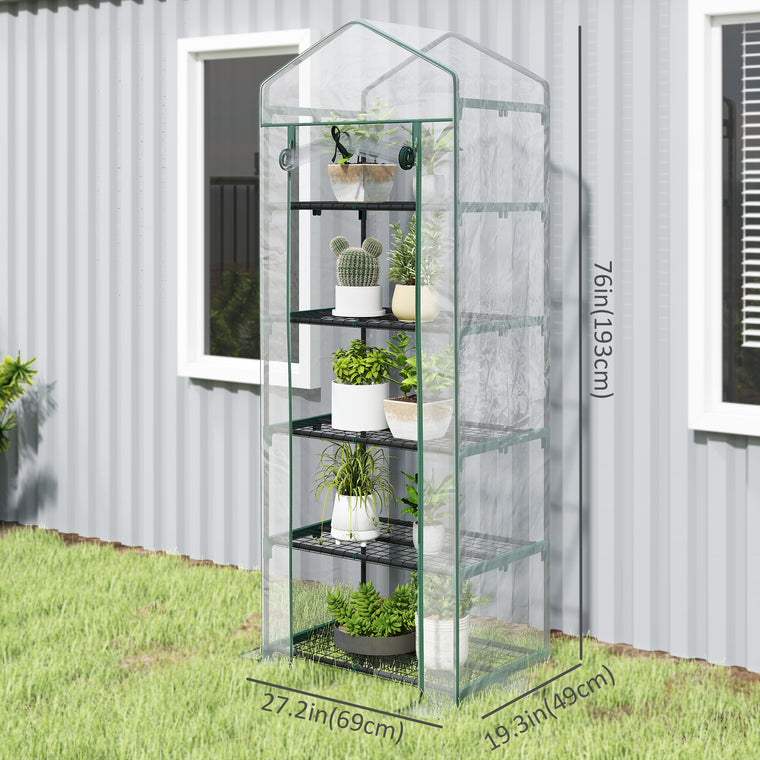 27.25" x 19.25" x 76" Clear 5-Tier Greenhouse with Shelf Clips
