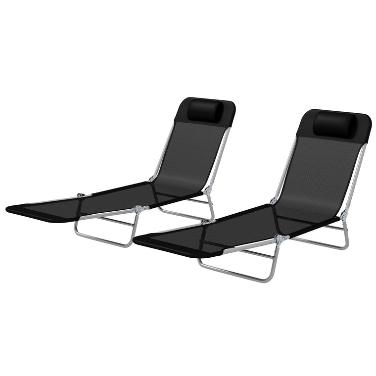 Folding Reclining Tanning Chairs, Set of 2 - Black