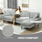 L-Shape Sofa, Modern Sectional Couch with Changeable Chaise Lounge, Pillows and Wooden Legs for Living Room, Grey