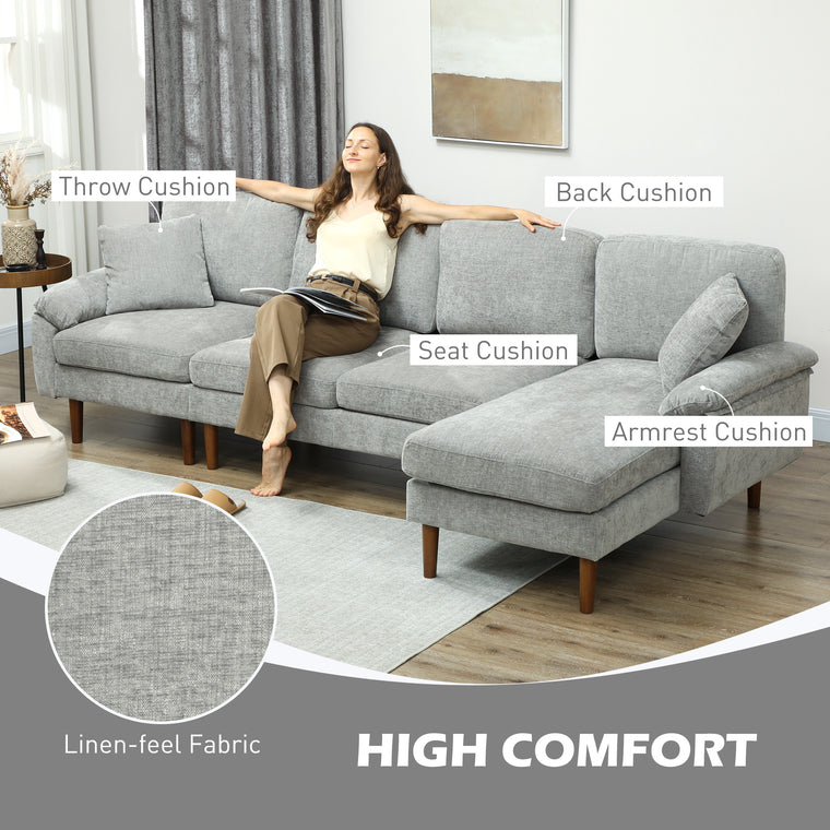 L-Shaped Sectional with Changeable Chaise & Pillows - Grey