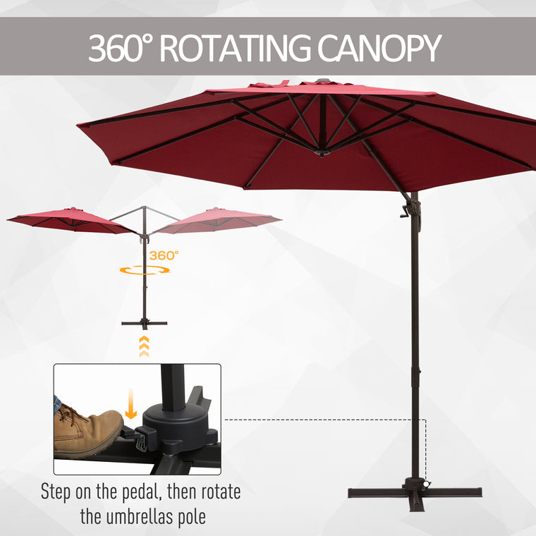 10ft Wine Red Cantilever Umbrella with 360° Rotation & Crank