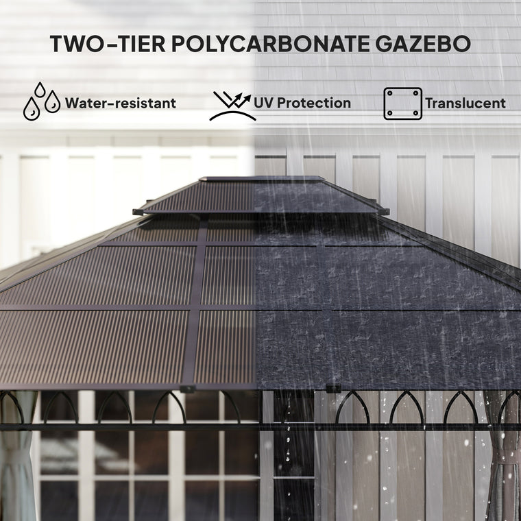 10' x 12' Hardtop Gazebo with Steel Frame, Netting & Curtains