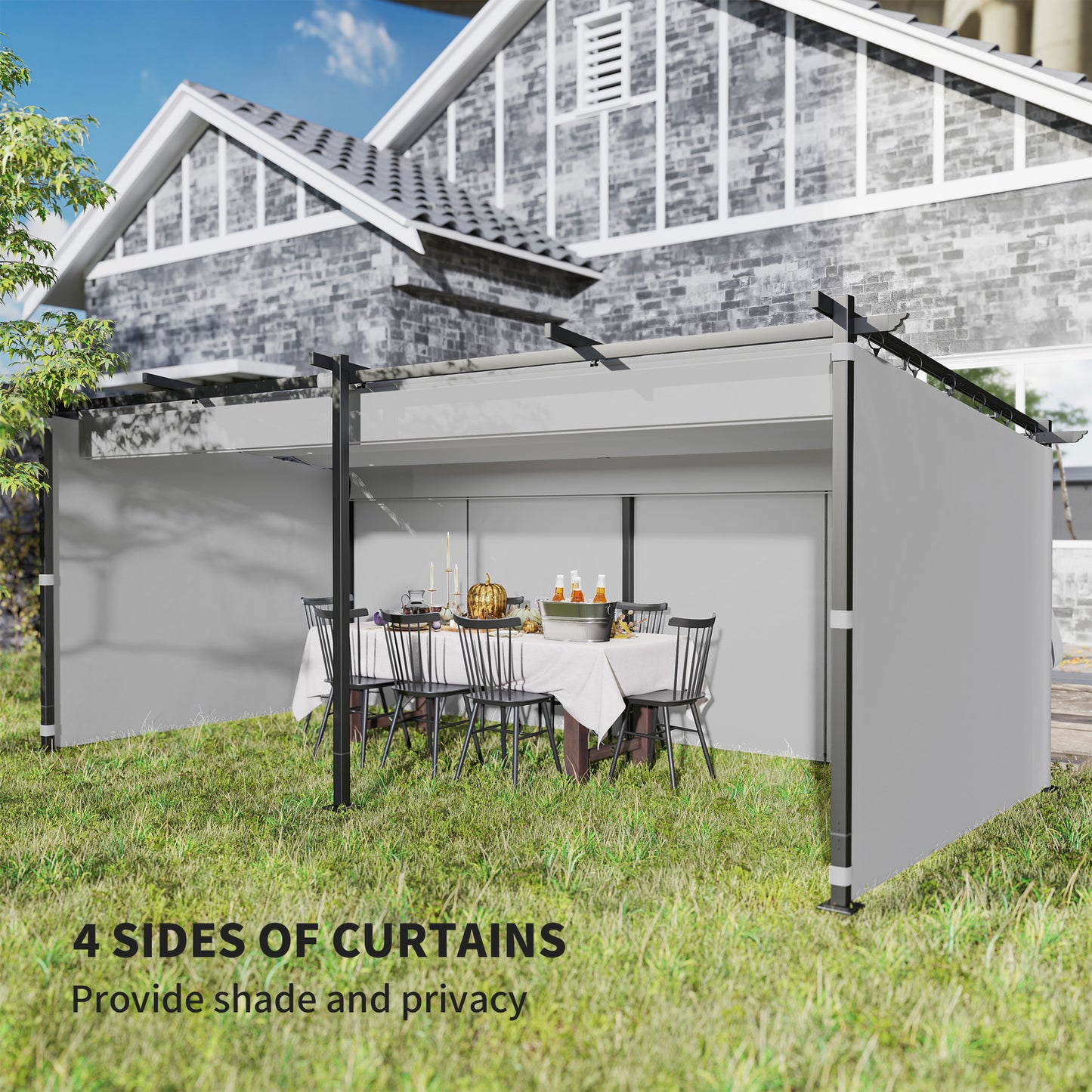 Metal Retractable Pergola Canopy with Sidewalls, Outdoor Gazebo UPF30+ Sun Shade Shelter for Garden, Deck