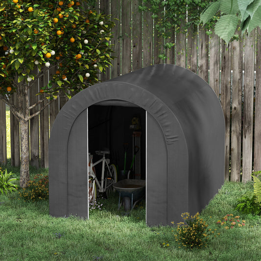 6' x 8' Outdoor Storage Shed, Heavy Duty Galvanized Steel Portable Shed for Bike, Motorcycle, Garden Tools, Dark Grey