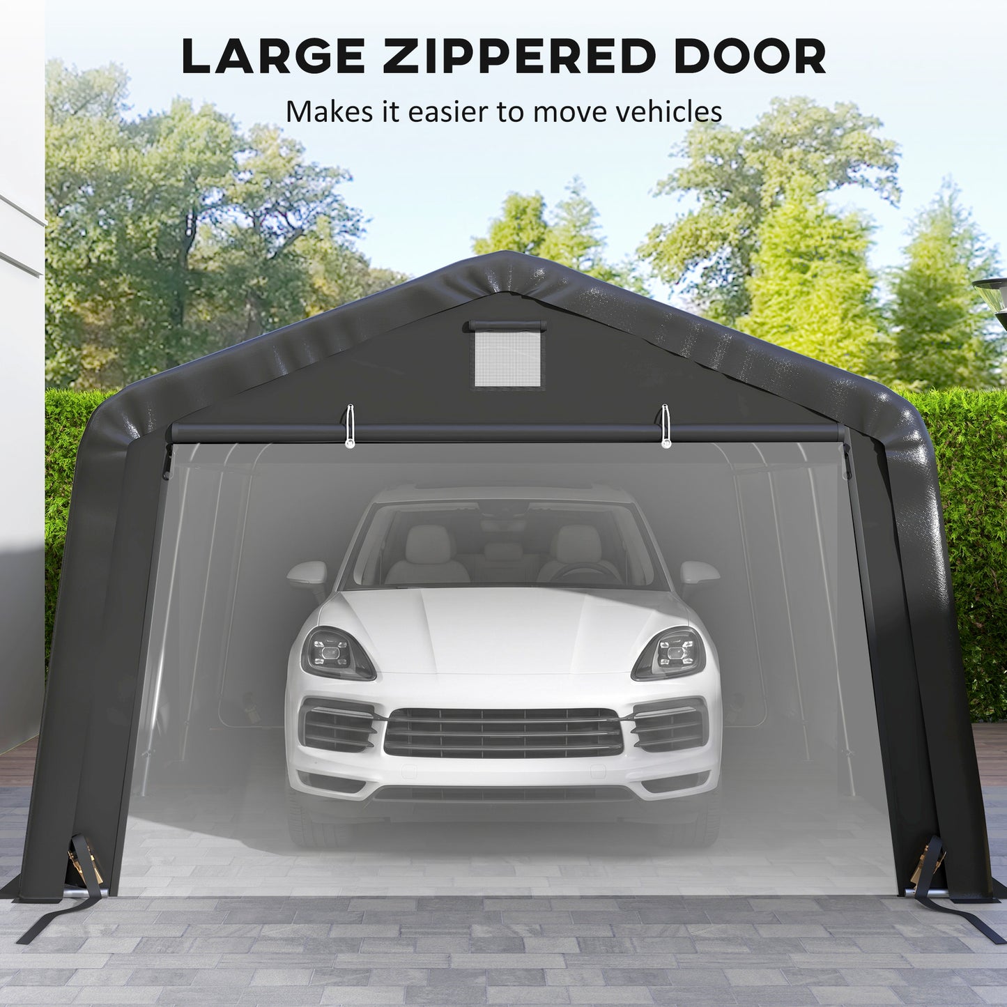 Portable Garage, Heavy Duty Carport Canopy with Ventilation Windows and Large Roll-up Door, Dark Grey