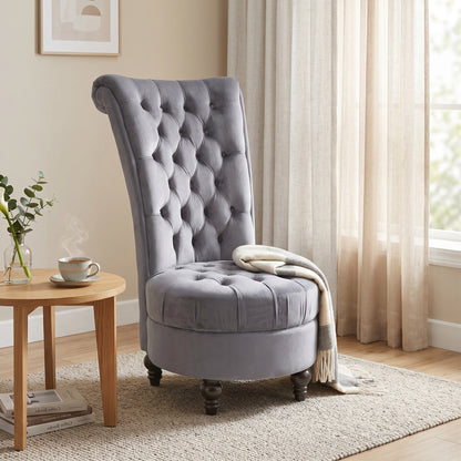 45" Tufted High Back Velvet Accent Chair - Ash Grey