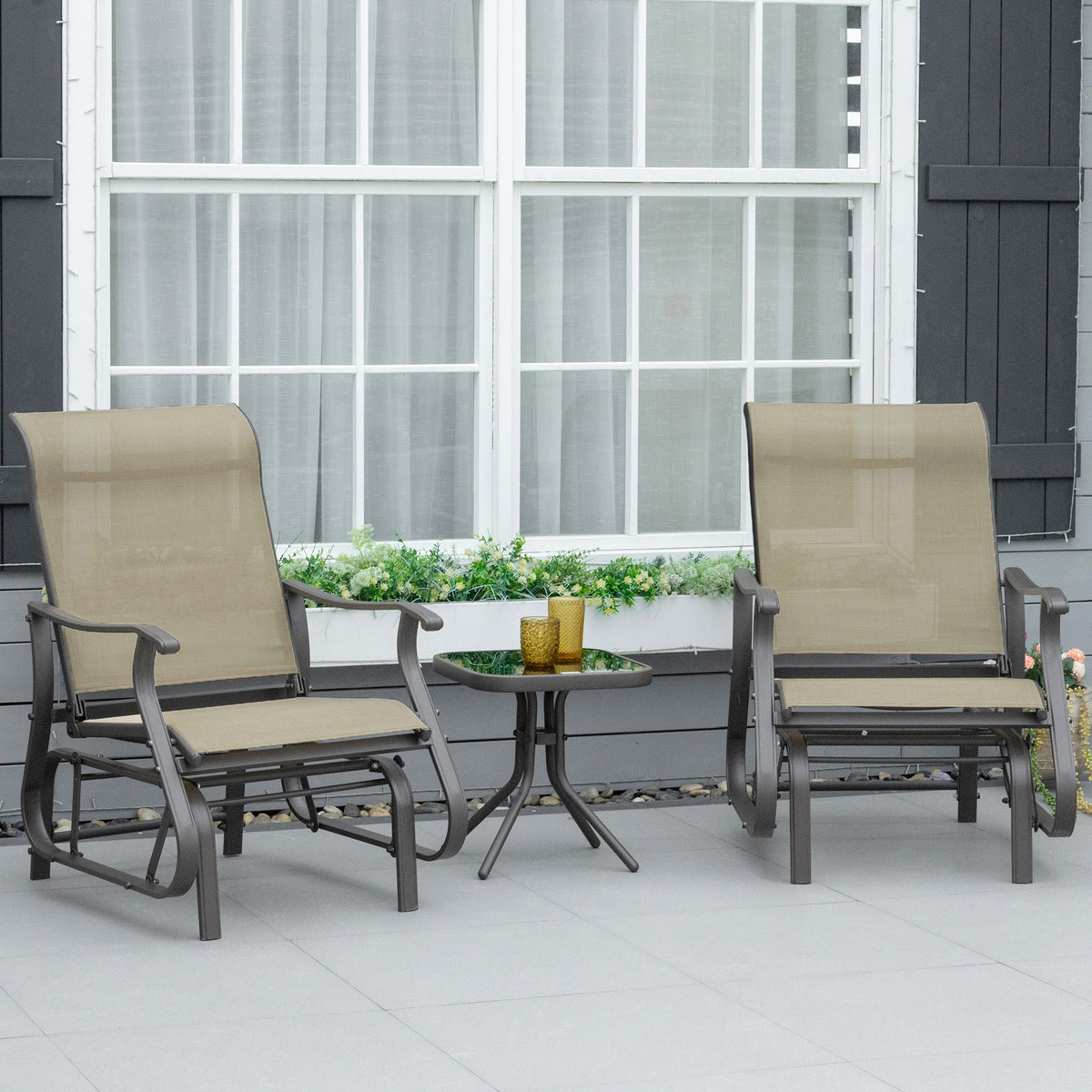 3PCs Gliding Rocking Chair & Bistro Tea Table Set, Mixed Grey