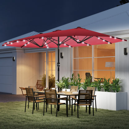 173.2" Wine Red Double-Sided Umbrella with Solar Light, No Base