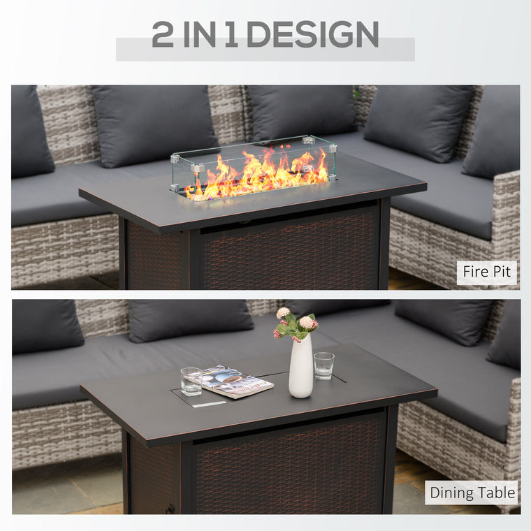 Bronze 43" Wicker Propane Gas Fire Pit Table with Wind Guard