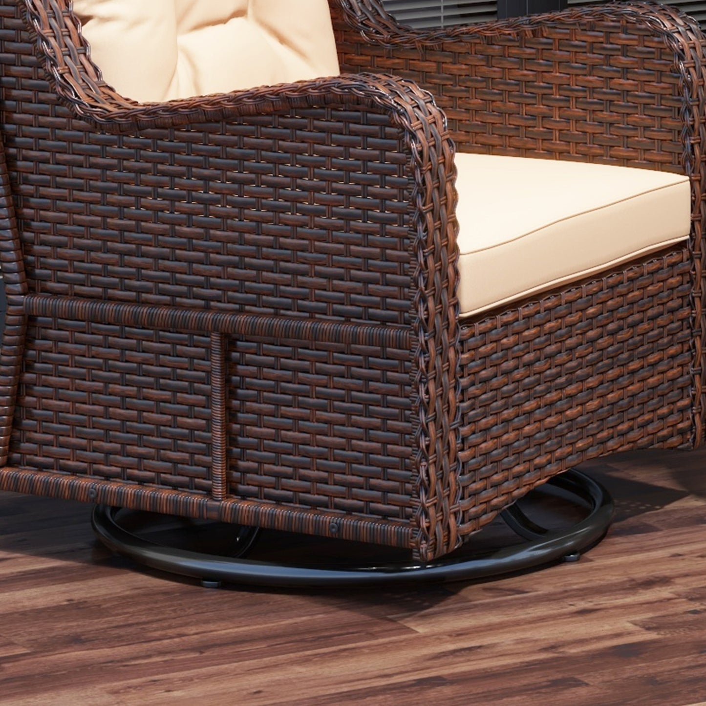 PE Rattan 360° Swivel Patio Chair with Cushion, Dark Grey