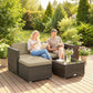 3 Pieces Patio Furniture Set with Cushions, Outdoor PE Rattan Wicker Conversation Corner Sofa Set, Khaki