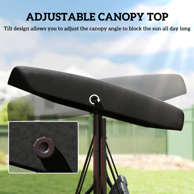 Convertible 3-Seat Porch Swing Bed with Canopy - Black
