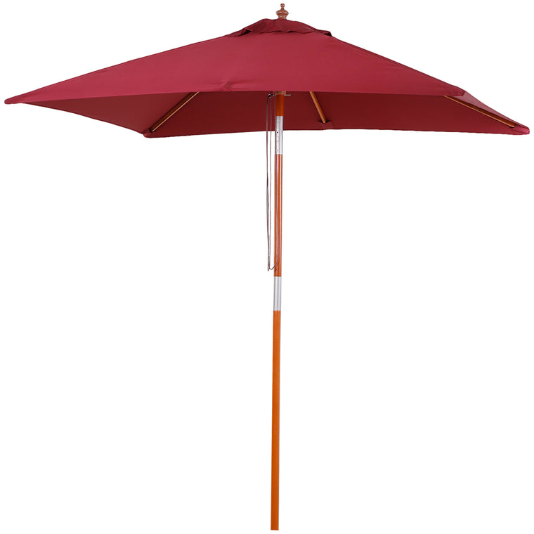 6.6x5ft Wine Red Wooden Market Parasol with Tilt Mechanism