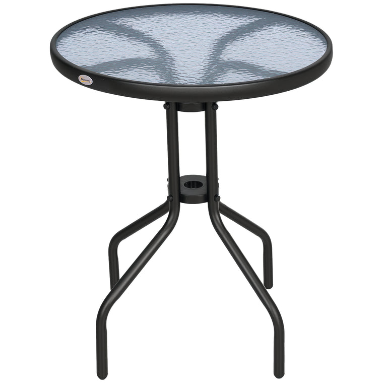 24" Round Steel Dining Table with Glass Top