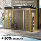 8 x 4 ft Galvanized Garden Storage Shed, Metal Outdoor Tool House with Double Doors and Dual Vents for Backyard and Patio Storage, Teak