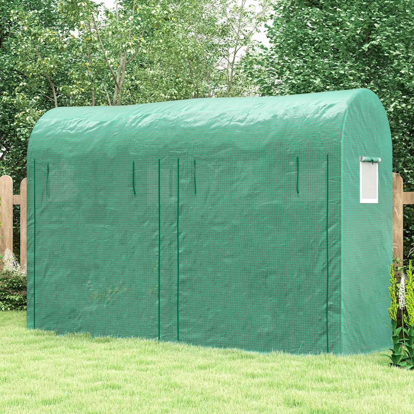 Outdoor Garden Greenhouse, Steel Greenhouse tent with 2 Doors and 4 Windows for Backyard, Patio, 9.8'x3.3'x6.6', Green