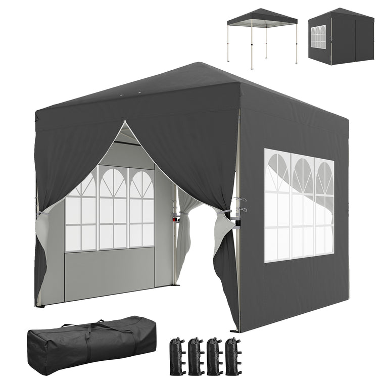 8.2' x 8.2' Dark Grey Pop-Up Canopy Tent with 4 Sidewalls