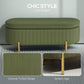 Upholstered Bedroom Bench, Channel Tufted Ottoman Bench with Thick Padding and Metal Legs, Dark Green